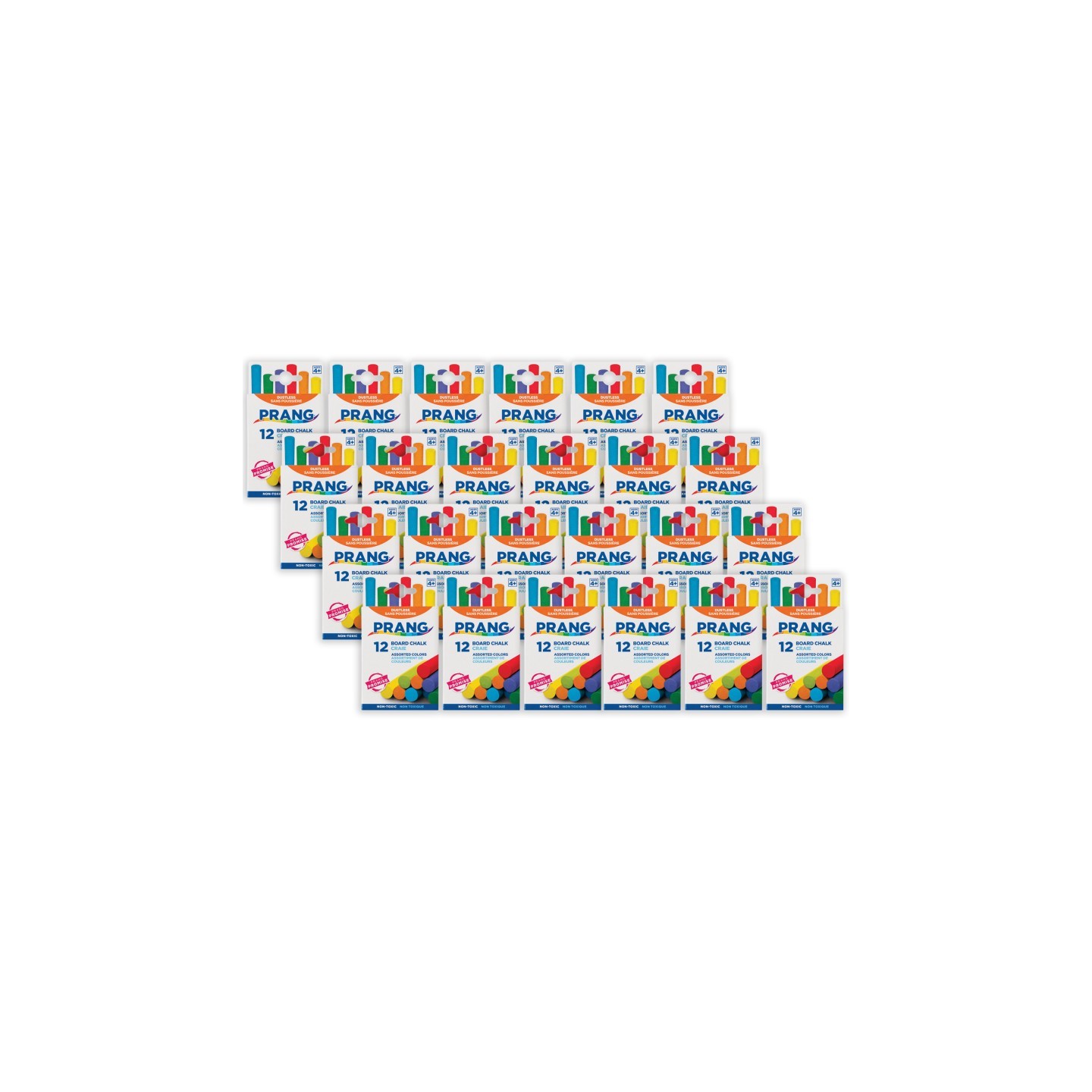 Prang® Hygieia® Dustless Board Chalk, 3-1/4" x 3/8", Assorted, 12 Per Box, 24 Boxes