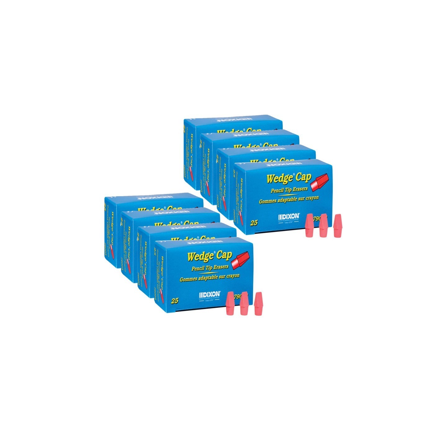 Dixon® Wedge Pencil Cap Erasers, Pink, 25 Per Pack, 8 Packs