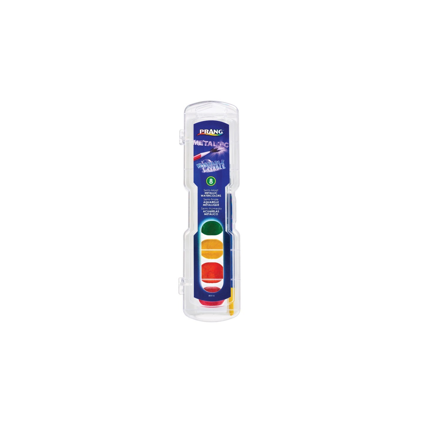 Prang® Washable Watercolors Set, 8 Assorted Metallic Colors w/Brush