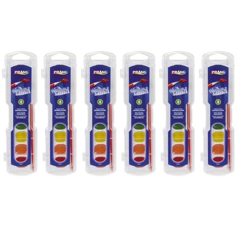 Prang® Semi-Moist Washable Watercolor Set, 8 Colors Per Set, 6 Sets