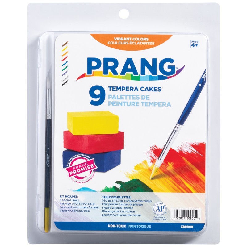Prang® Gallery™ Tempera Cake Set, 9 Colors with Brush