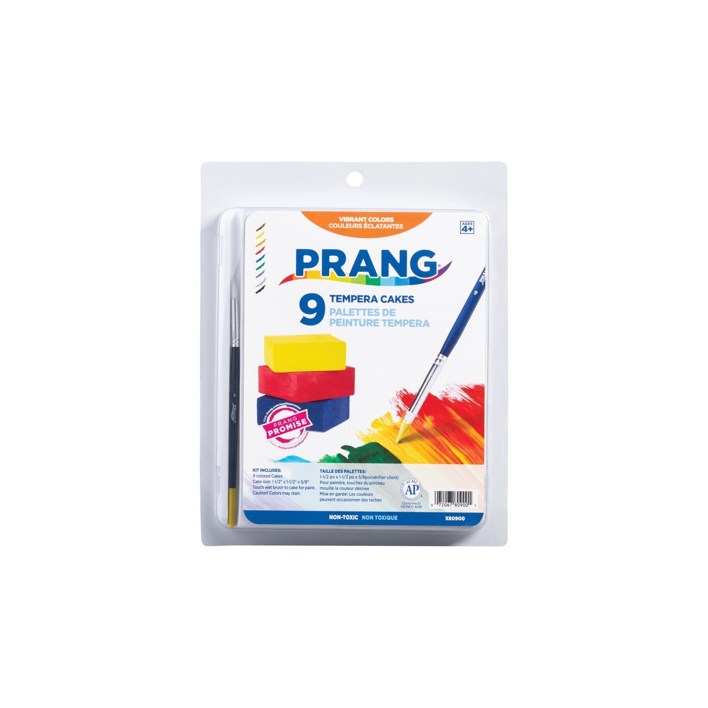 Prang® Gallery™ Tempera Cake Set, 9 Colors with Brush