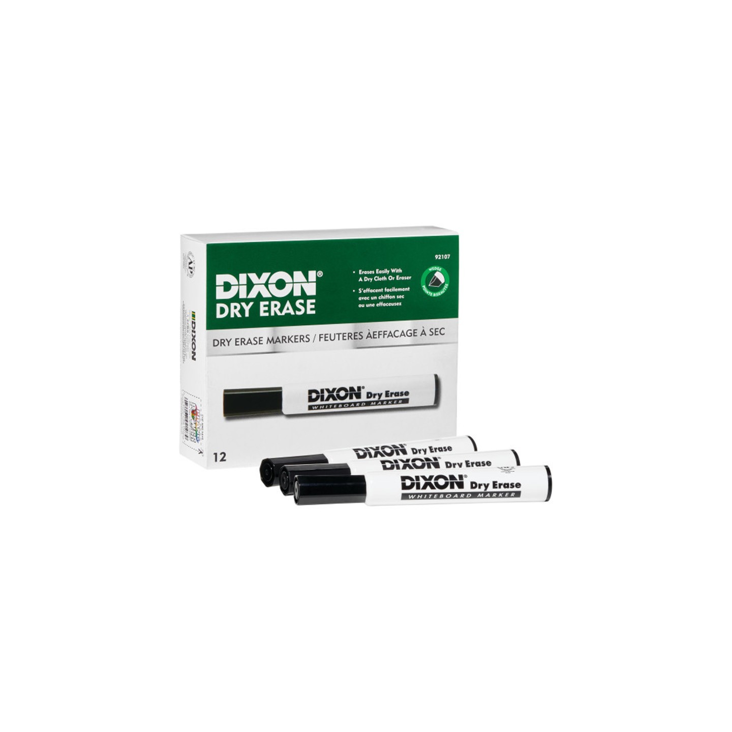 Dixon® Dry Erase Markers Wedge Tip, Black, Pack of 12