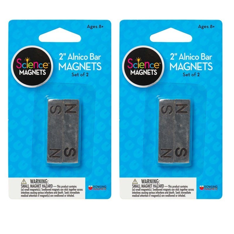 Dowling Magnets® Alnico Bar Magnets, 2", N/S Stamped, Pack of 2, 2 Packs