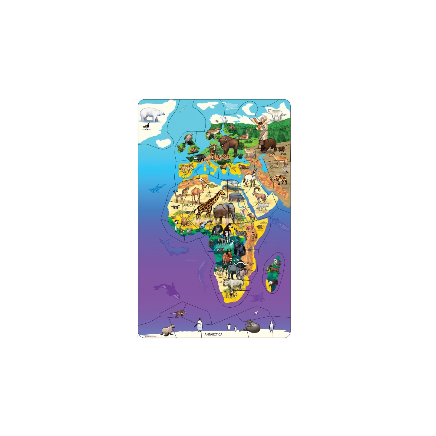 Dowling Magnets® Animal Magnetism® Magnetic Wildlife Map Puzzle: Eurasia & Africa