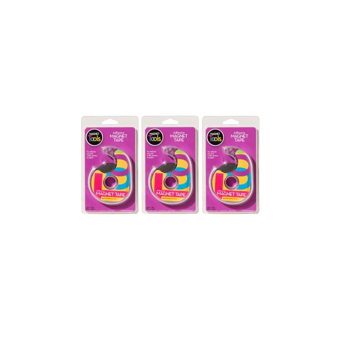 Dowling Magnets® Magnet Tape in Dispenser, 3/4" x 25', Pack of 3