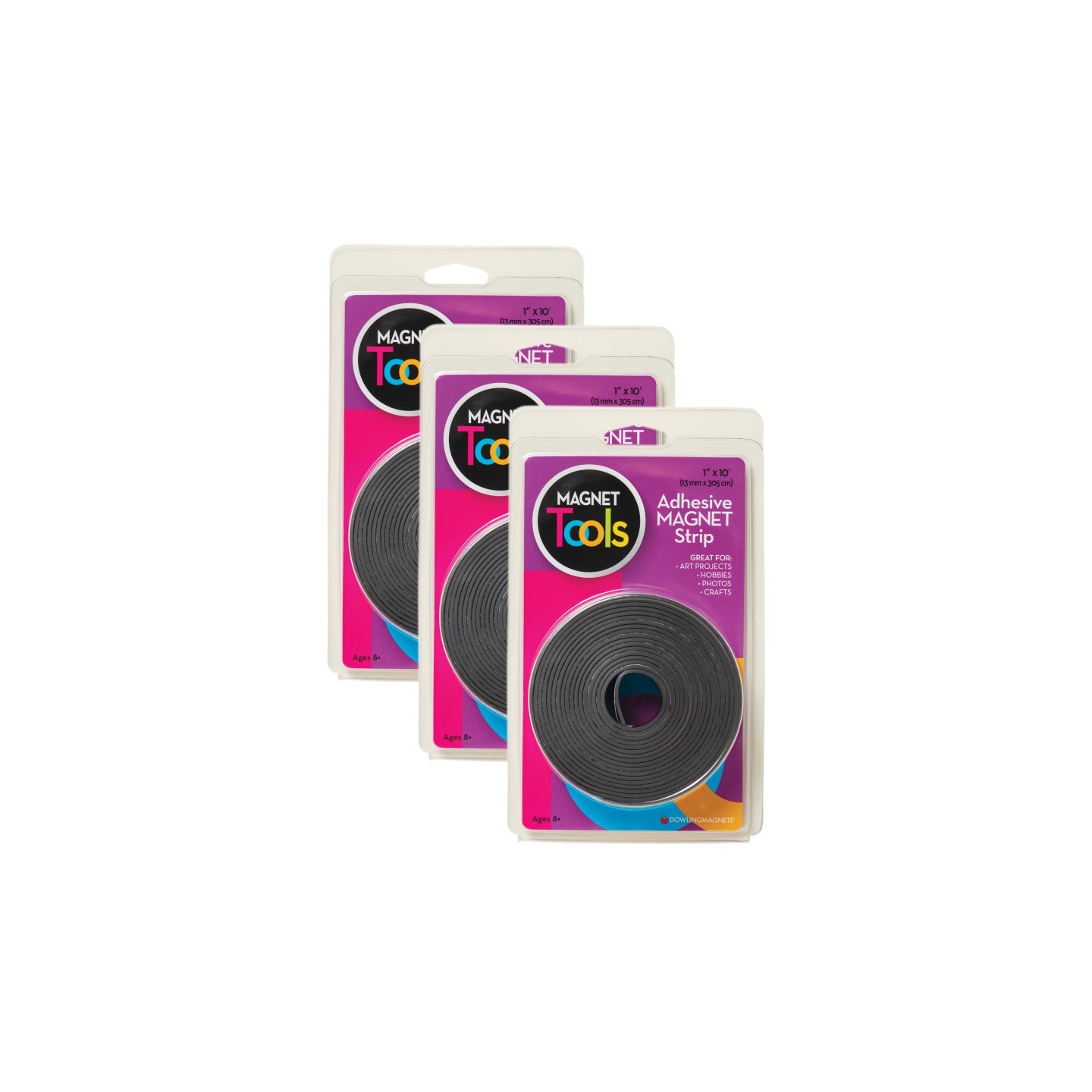 Dowling Magnets® Magnet Strip with Adhesive, 1" x 10', 3 Rolls