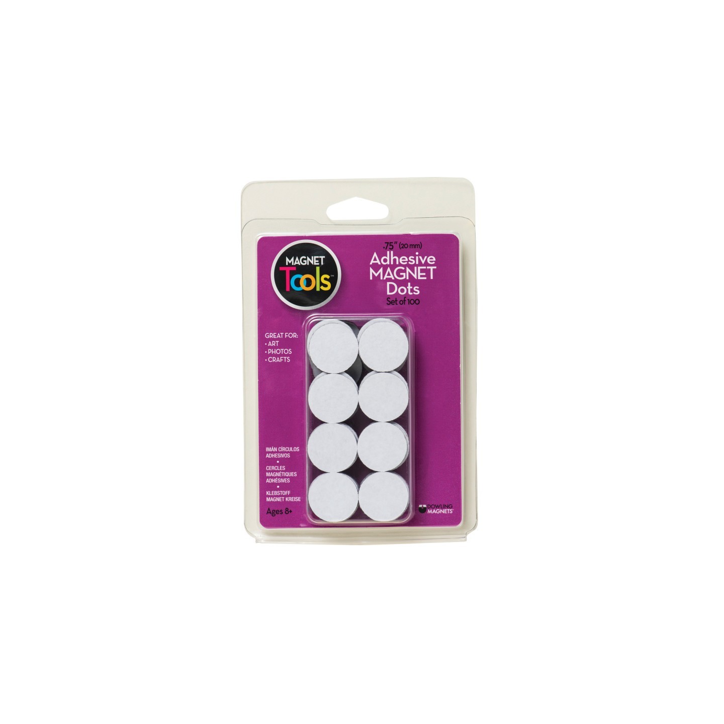 Dowling Magnets® Adhesive Magnet Dots, 3/4" Diameter, Pack of 100