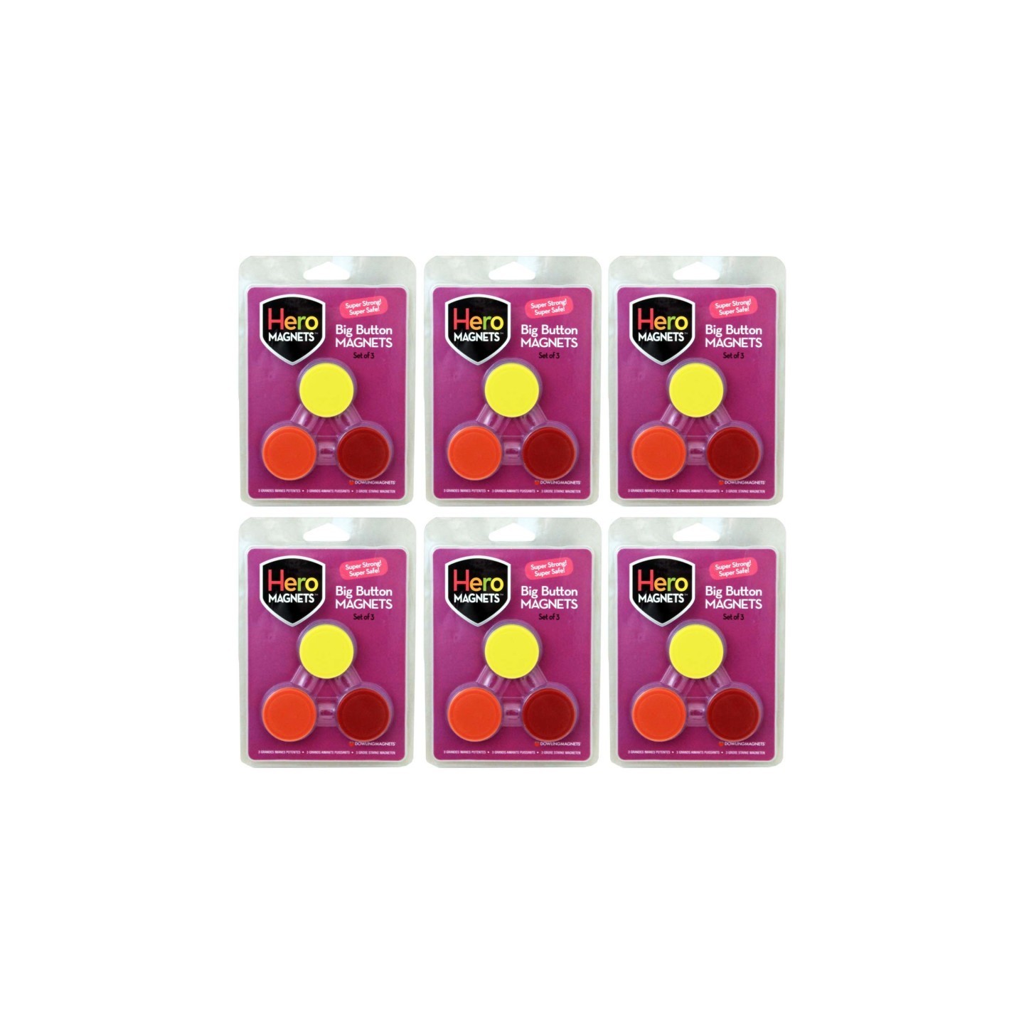 Dowling Magnets® Hero Magnets: Big Button Magnets, 3 Per Pack, 6 Packs