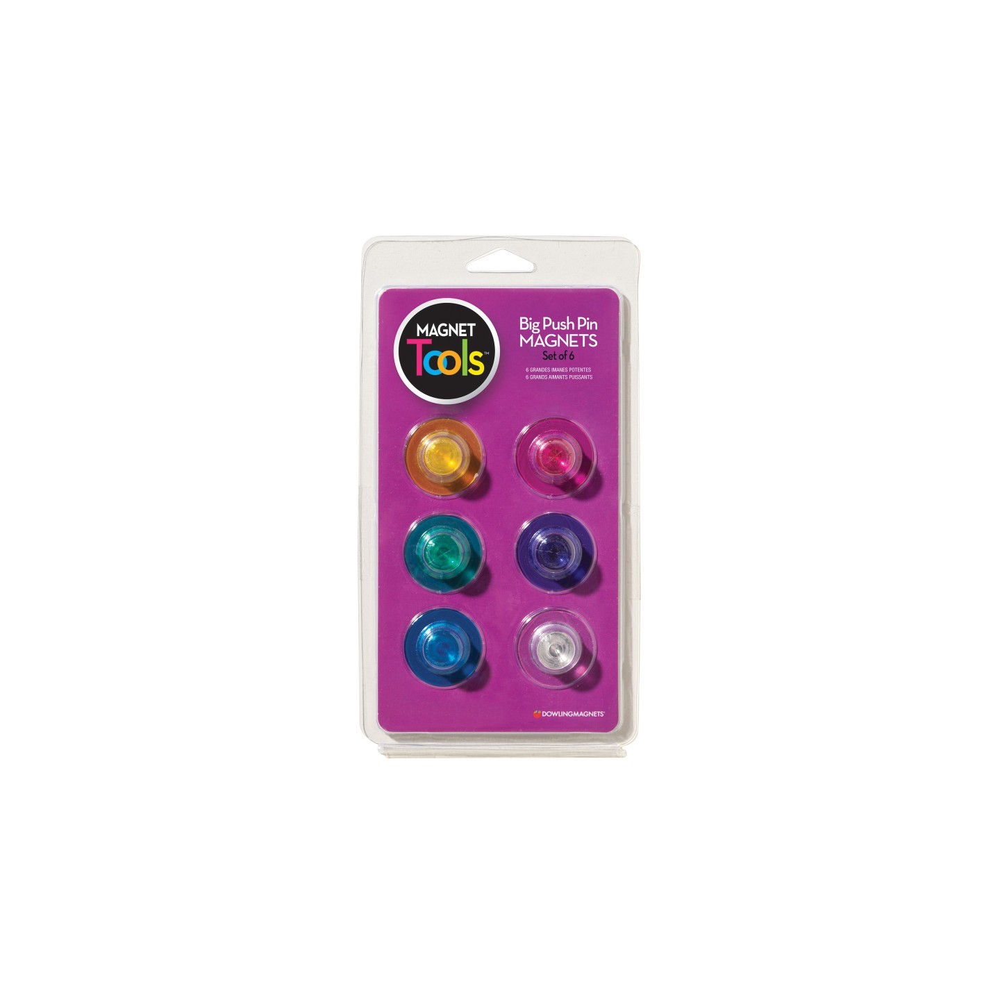Dowling Magnets® Magnet Tools Big Push Pin Magnets, Set of 6