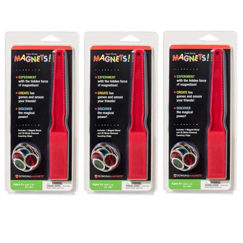 Dowling Magnets® Magnetic Wand & 20 Magnetic Counting Chips, 3 Sets