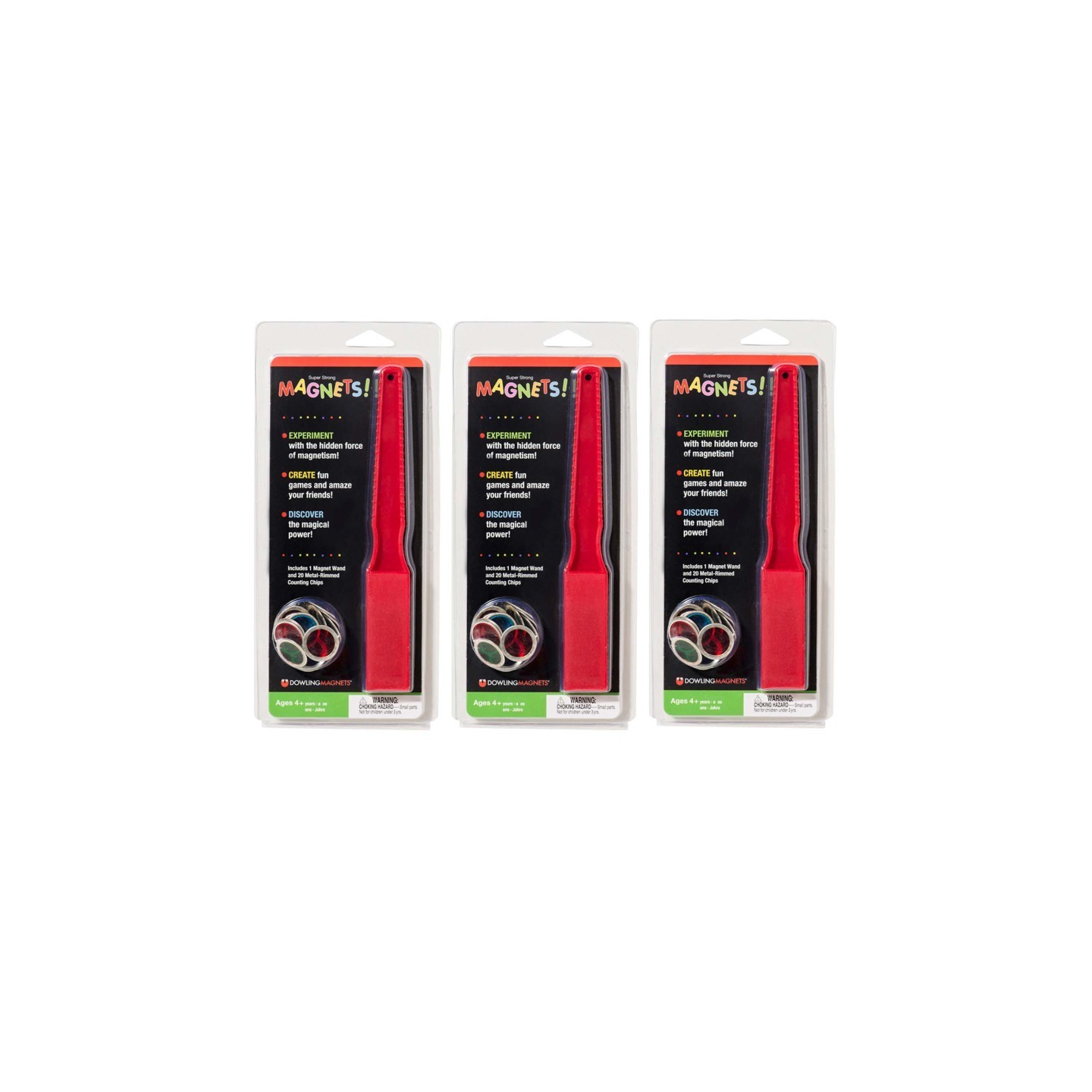 Dowling Magnets® Magnetic Wand & 20 Magnetic Counting Chips, 3 Sets