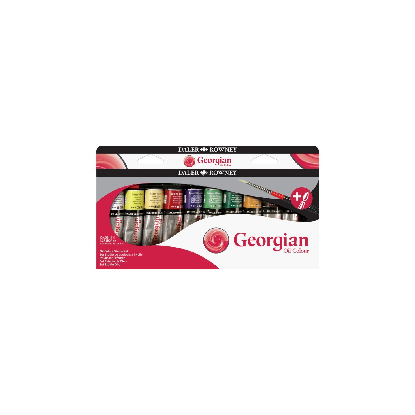 Daler-Rowney Georgian Oil Paint Studio Set + Free Brush, Assorted Colors, 38ml, 10 Pieces