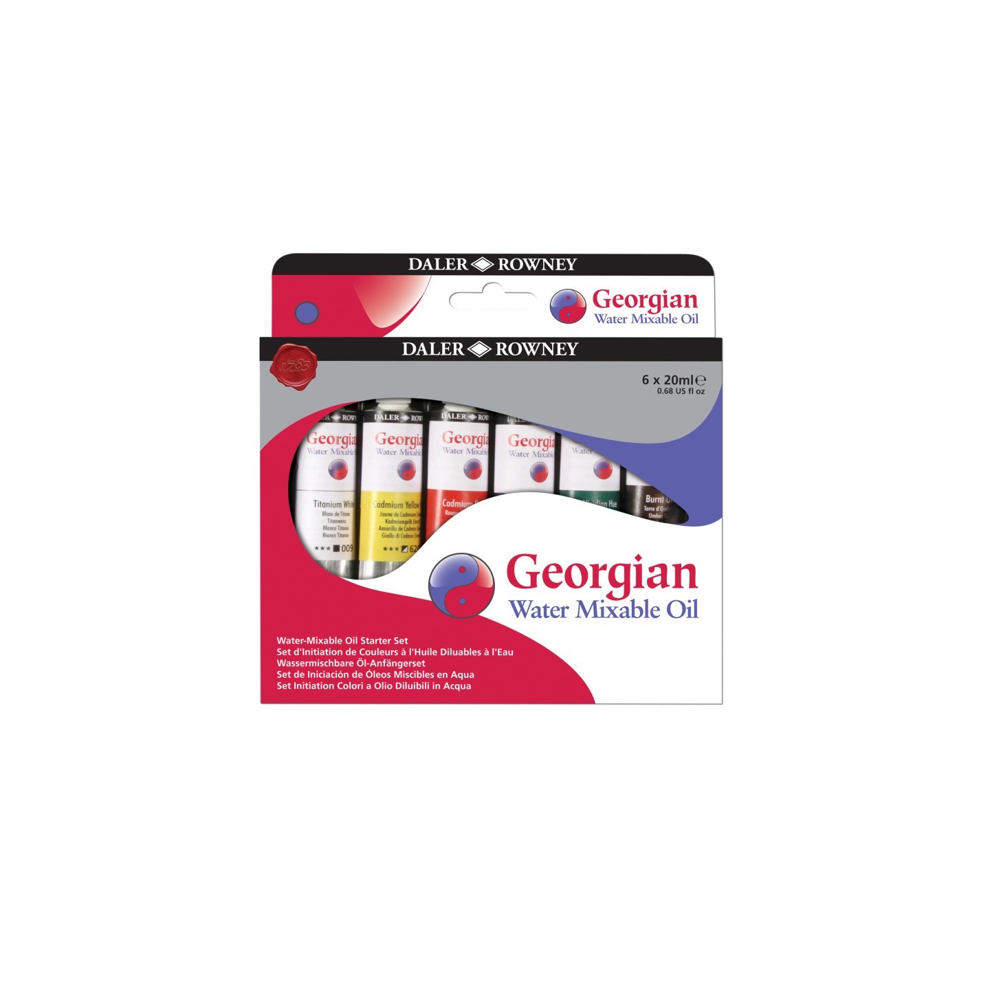 Daler-Rowney Georgian Water-Mixable Oil Paint Starter Set, Assorted Colors, 20ml, 6 Pieces