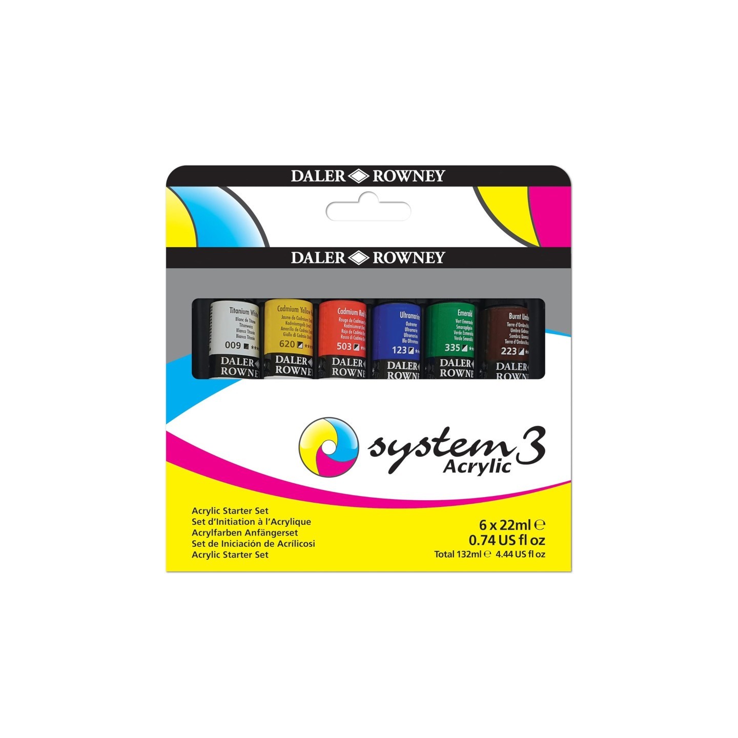 Daler-Rowney System3 Acrylic Paint Starter Set, Assorted Colors, 22ml, 6 Pieces