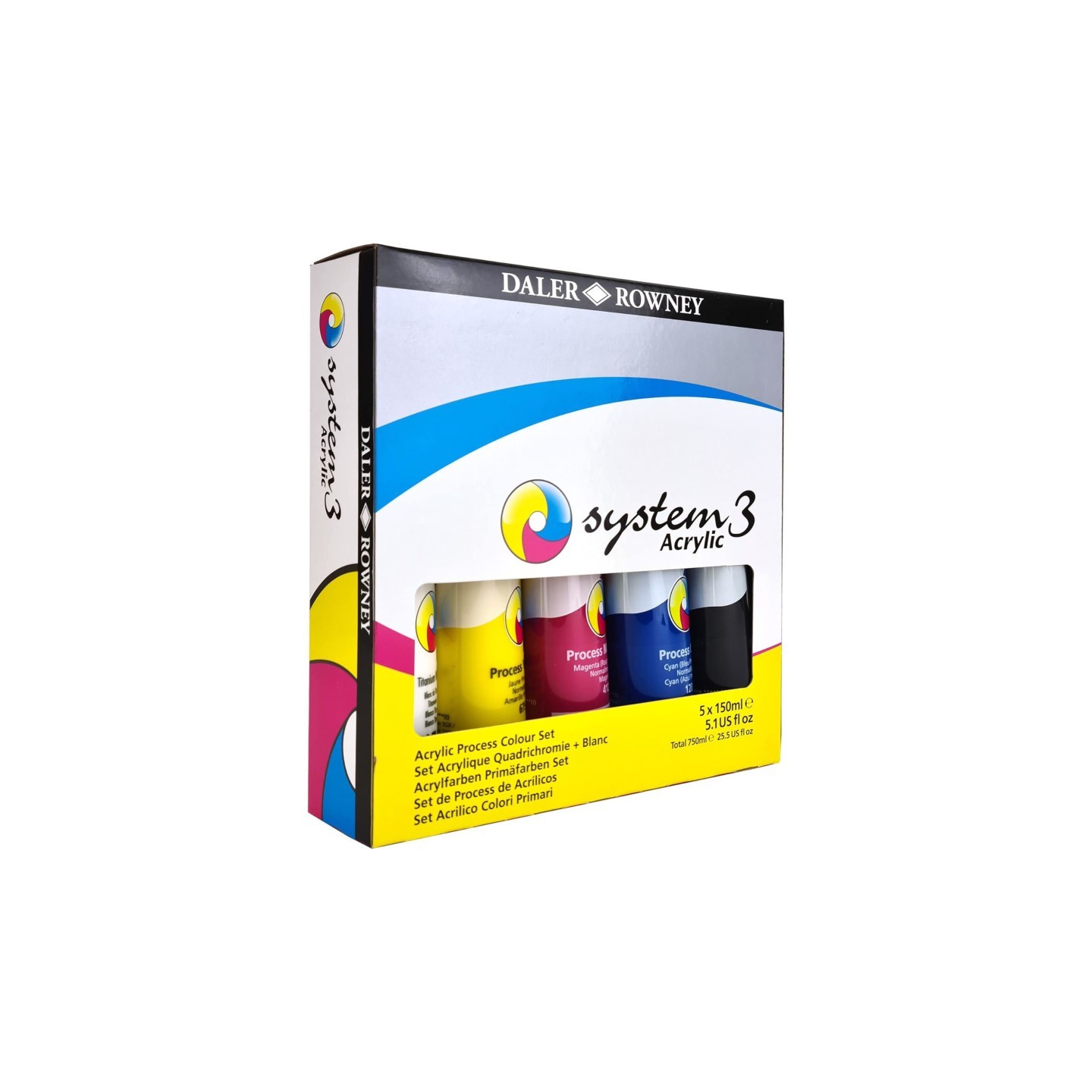 Daler-Rowney System3 Acrylic Paint Jumbo Process Set, Assorted Colors, 150ml, 5 Pieces