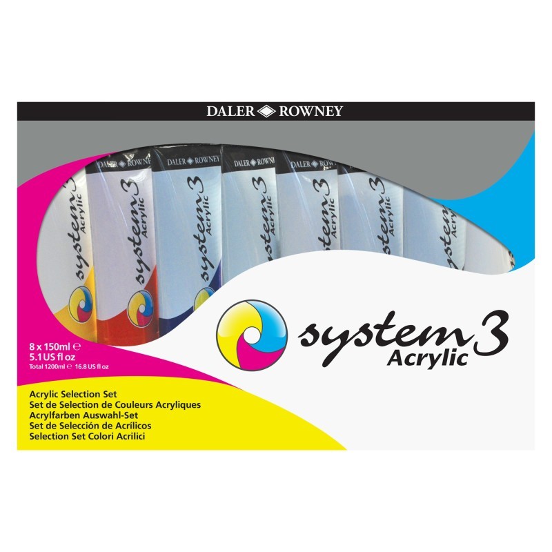 Daler-Rowney System3 Acrylic Paint Jumbo Selection Set, Assorted Colors, 150ml, 8 Pieces