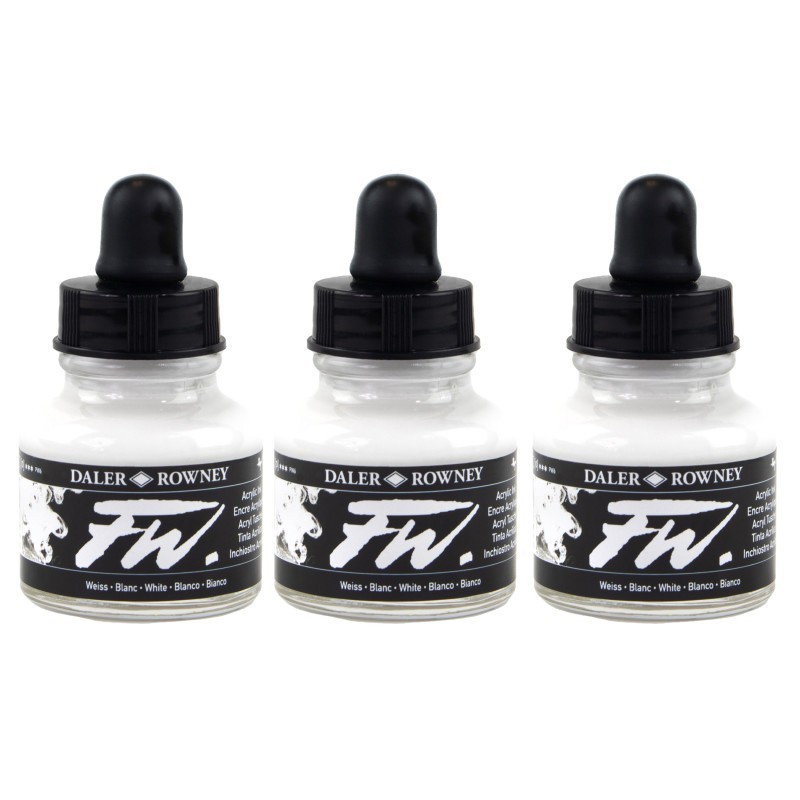 Daler-Rowney FW Acrylic Ink, White, 29.5ml, Pack of 3