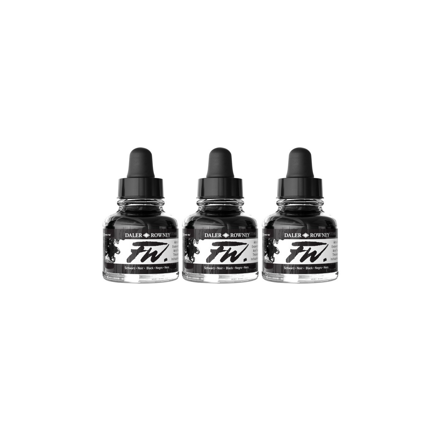 Daler-Rowney FW Acrylic Ink, Black, 29.5ml, Pack of 3