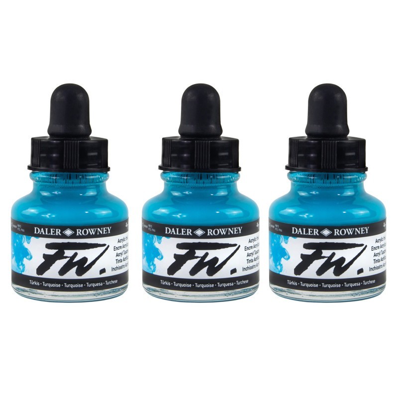 Daler-Rowney FW Acrylic Ink, Turquoise, 29.5ml, Pack of 3
