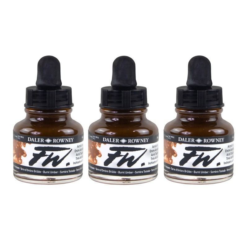 Daler-Rowney FW Acrylic Ink, Burnt Umber, 29.5ml, Pack of 3