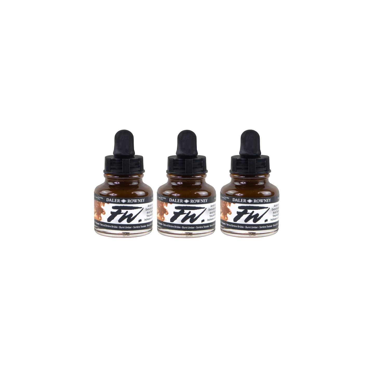 Daler-Rowney FW Acrylic Ink, Burnt Umber, 29.5ml, Pack of 3