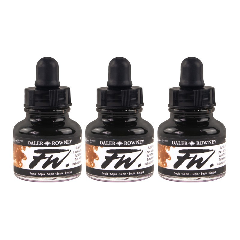 Daler-Rowney FW Acrylic Ink, Sepia, 29.5ml, Pack of 3