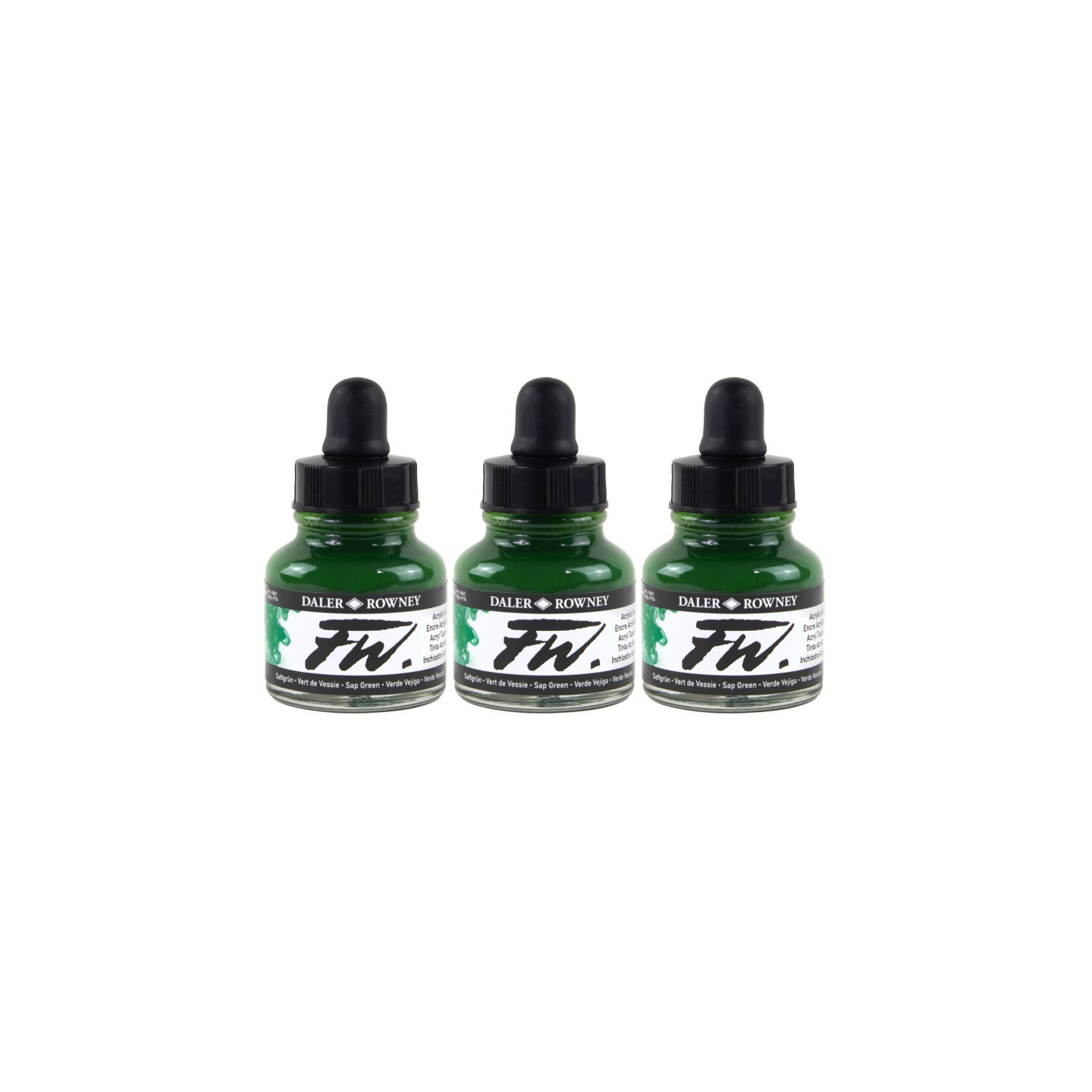 Daler-Rowney FW Acrylic Ink, Sap Green, 29.5ml, Pack of 3