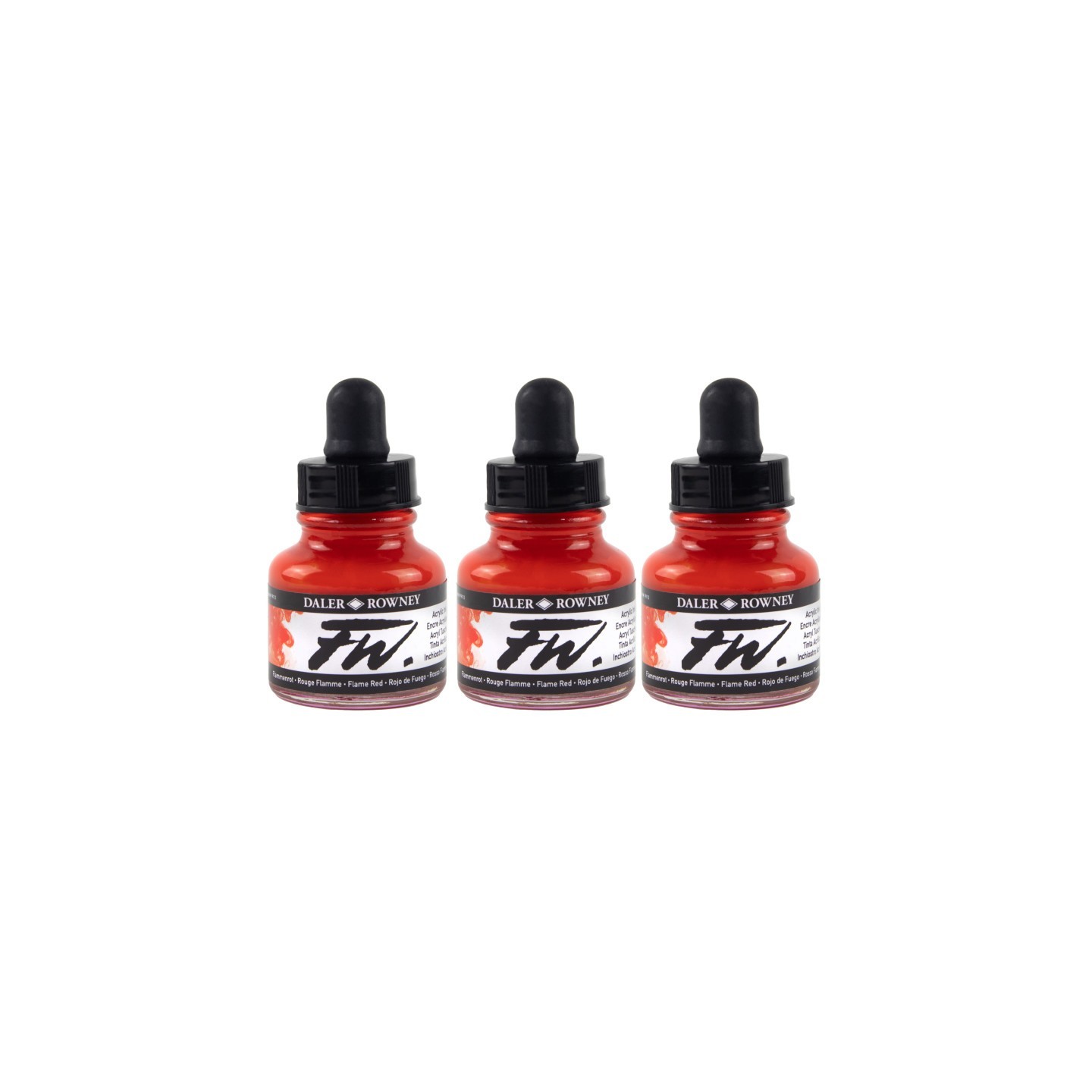 Daler-Rowney FW Acrylic Ink, Flame Red, 29.5ml, Pack of 3