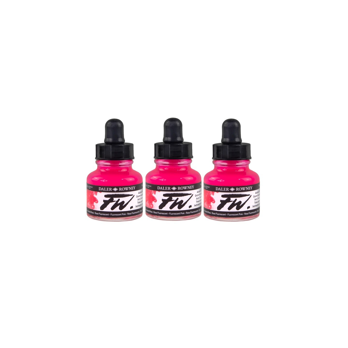 Daler-Rowney FW Acrylic Ink, Fluorescent Pink, 29.5ml, Pack of 3