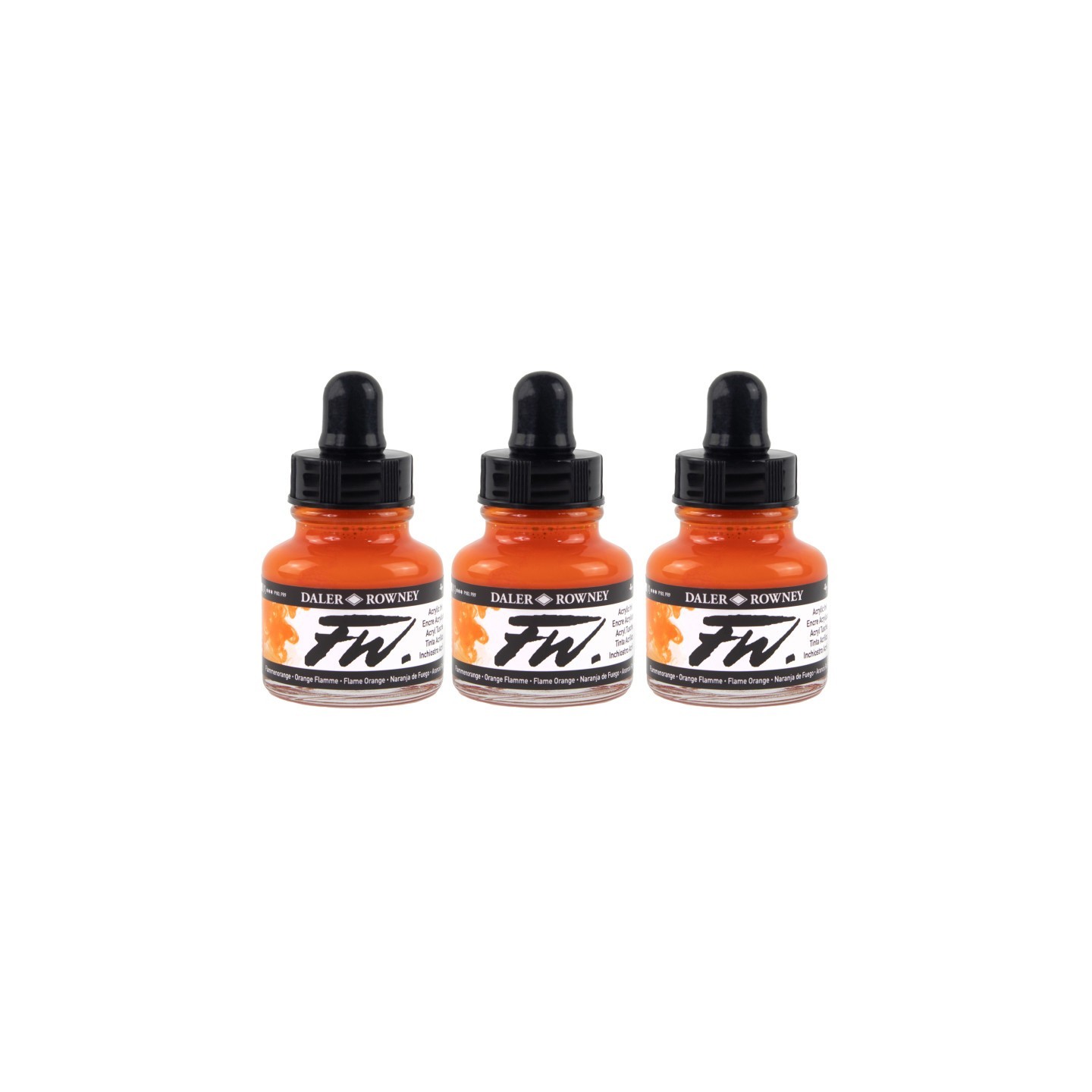 Daler-Rowney FW Acrylic Ink, Flame Orange, 29.5ml, Pack of 3