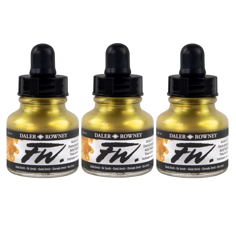Daler-Rowney FW Acrylic Ink, Gold Imitation, 29.5ml, Pack of 3