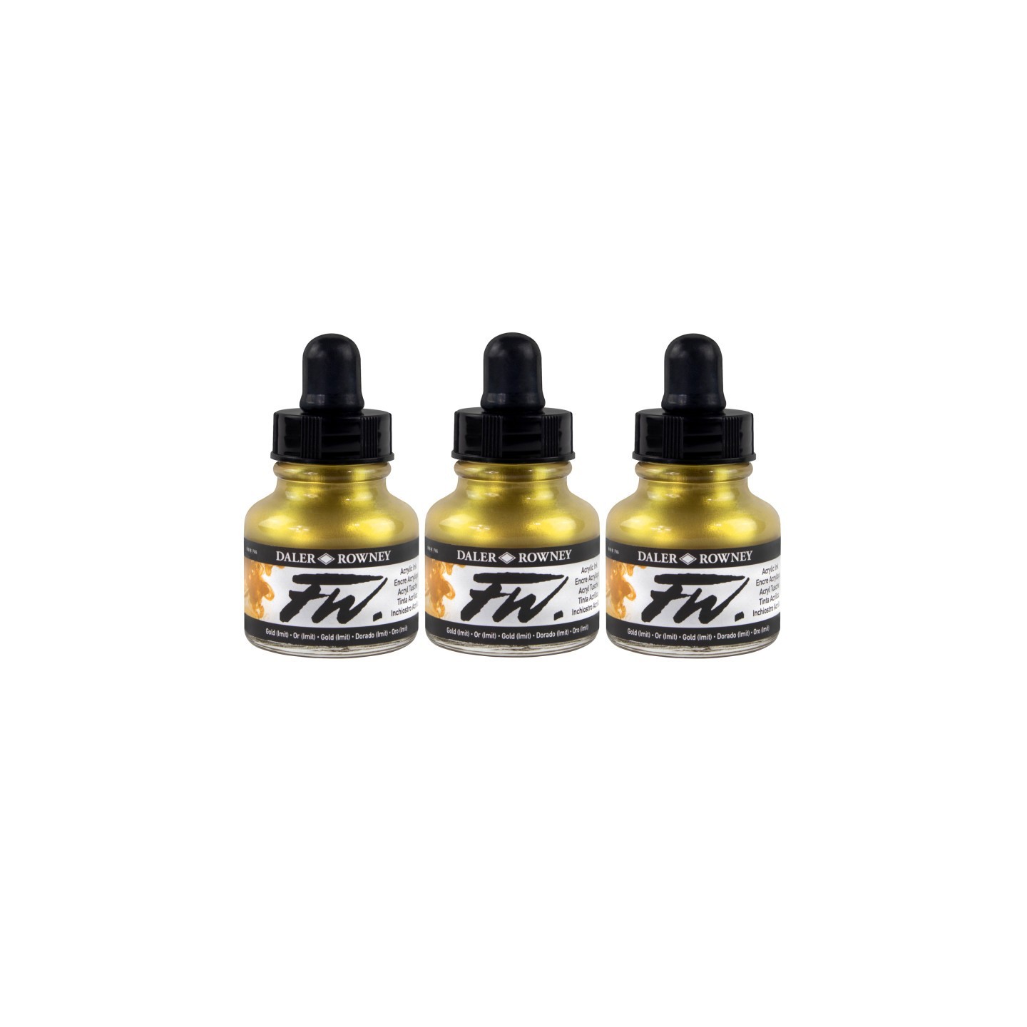 Daler-Rowney FW Acrylic Ink, Gold Imitation, 29.5ml, Pack of 3