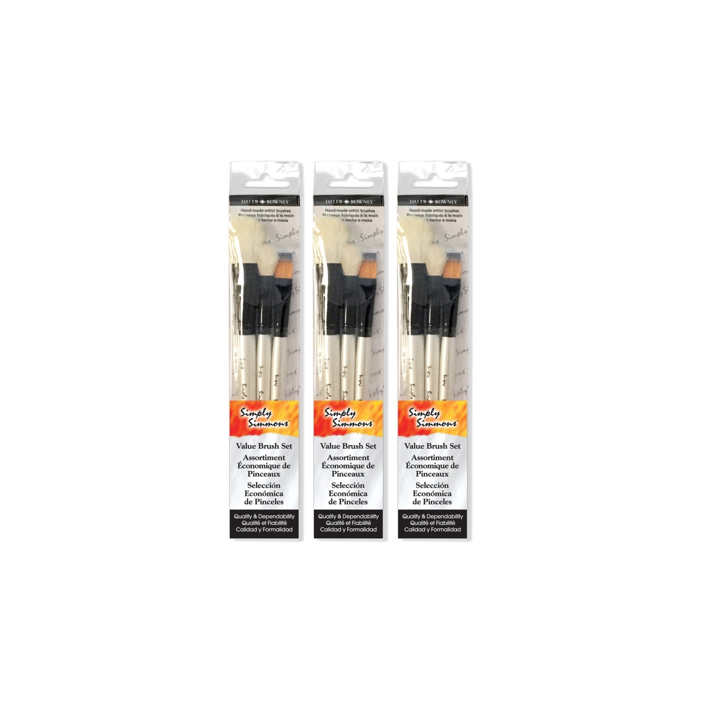 Daler-Rowney Simply Simmons Mop Brush Set, 3 Pieces Per Set, 3 Sets