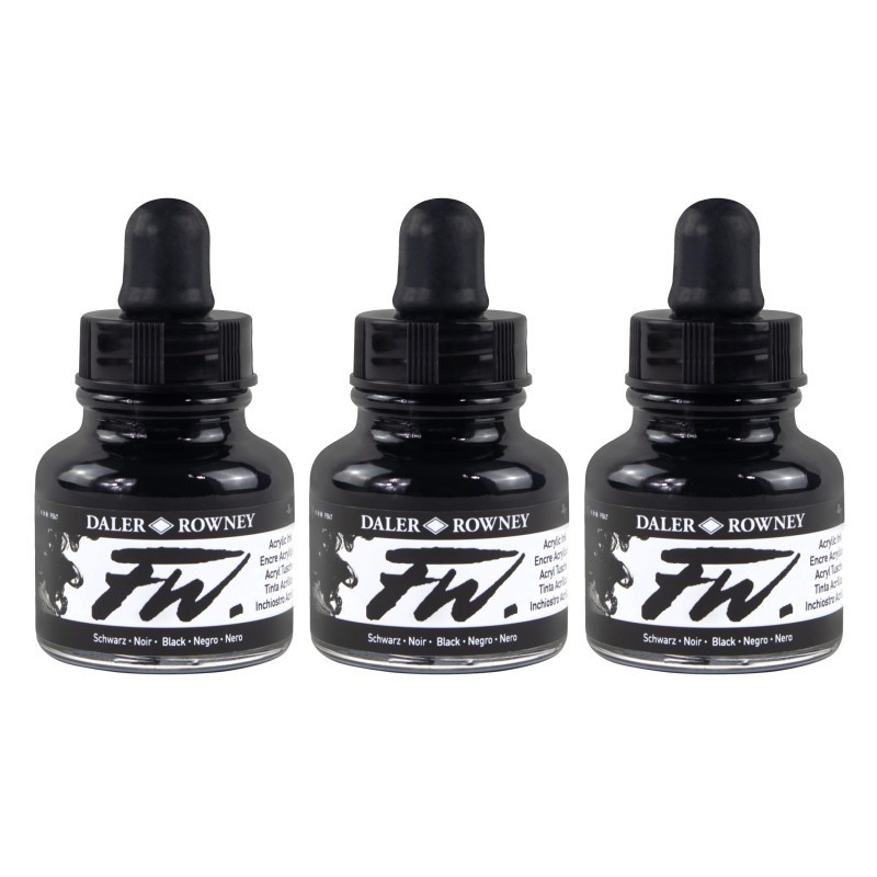 Daler-Rowney FW Acrylic Ink Pearlescent, Black, 29.5ml, Pack of 3
