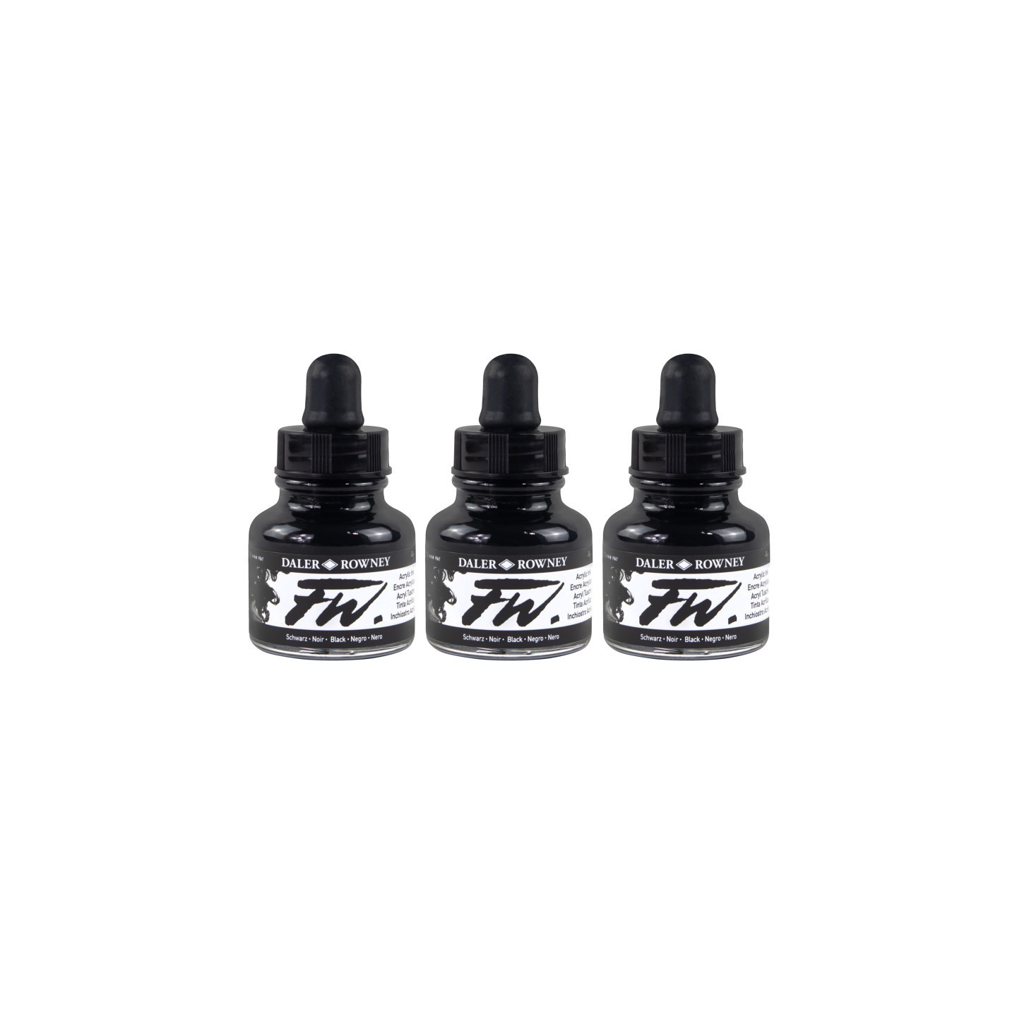 Daler-Rowney FW Acrylic Ink Pearlescent, Black, 29.5ml, Pack of 3