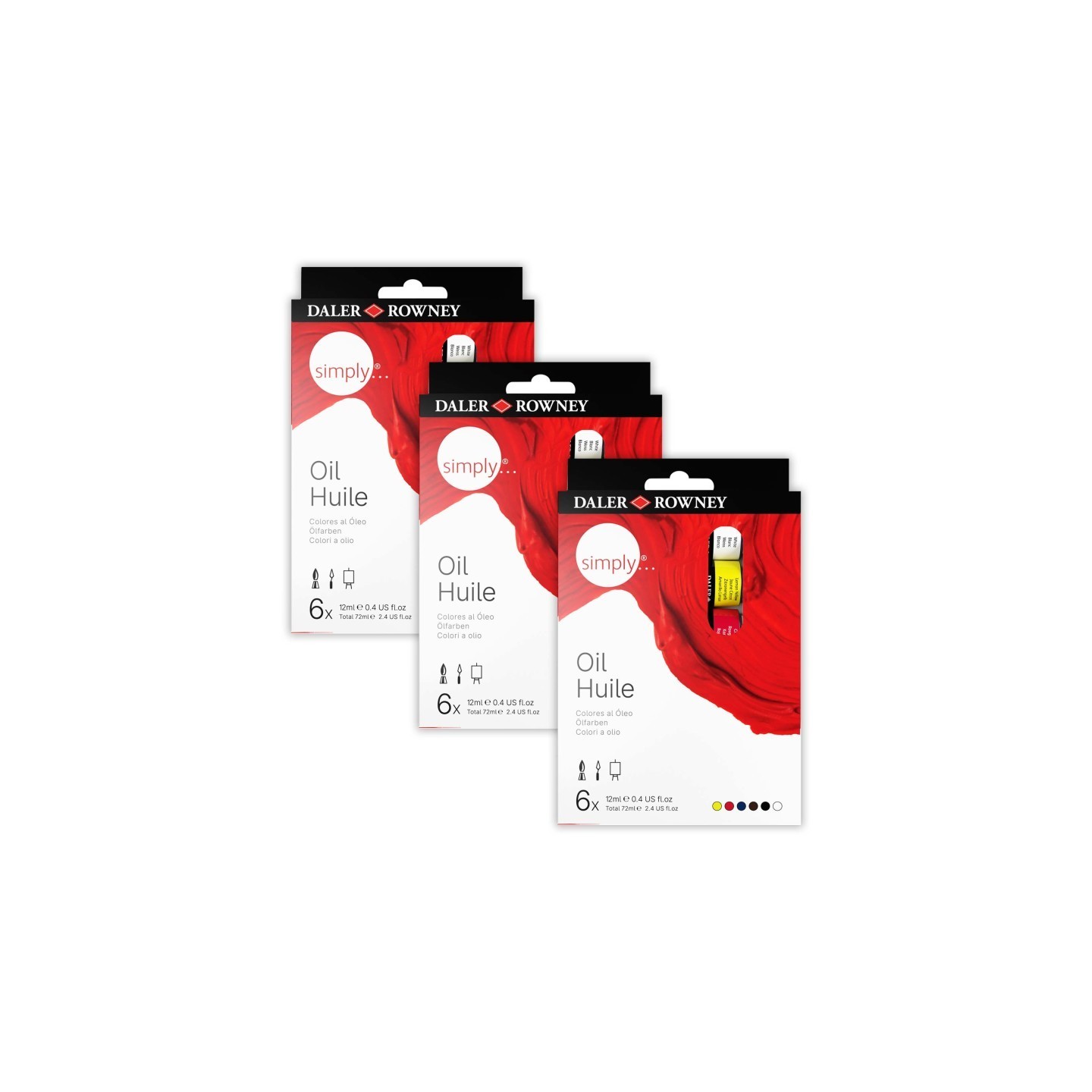 Daler-Rowney Simply... Oil Paint Set, Assorted Colors, 12ml, 6 Pieces Per Set, 3 Sets