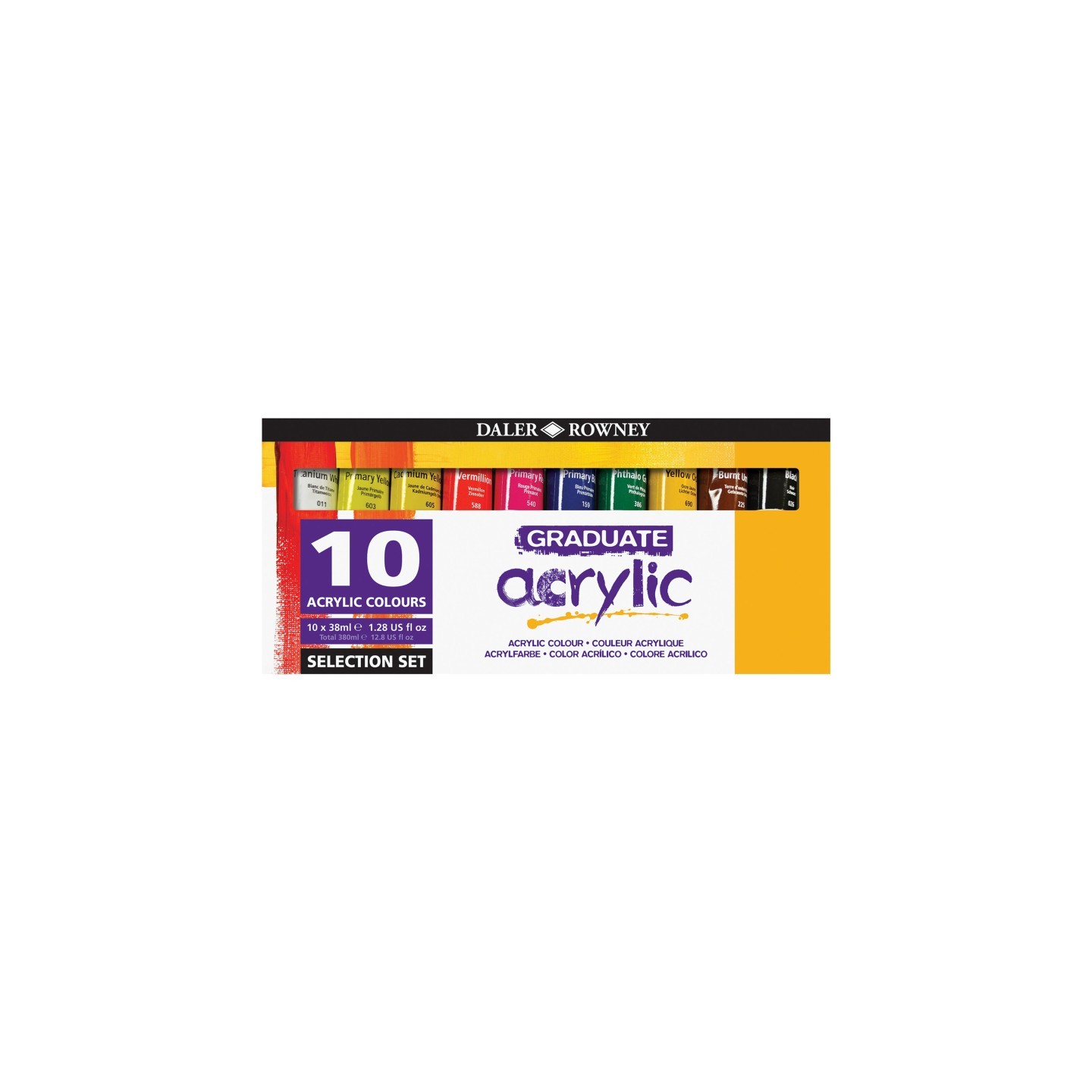 Daler-Rowney Graduate Acrylic Paint Selection Set, Assorted Colors, 38ml, 10 Pieces