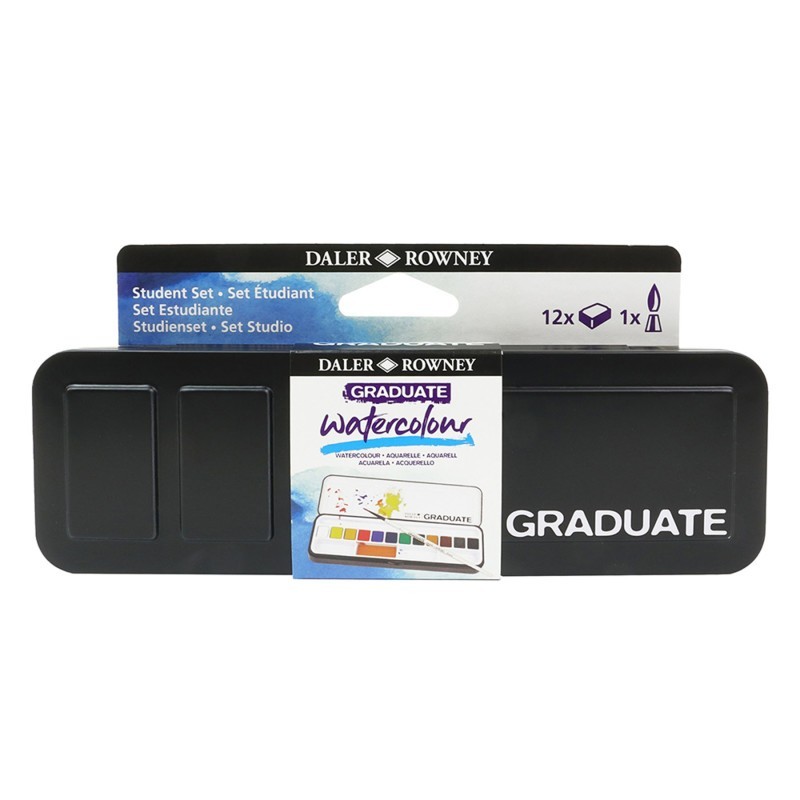 Daler-Rowney Graduate Watercolor Paint Half Pan Travel Set, Assorted Colors, 12 Pieces
