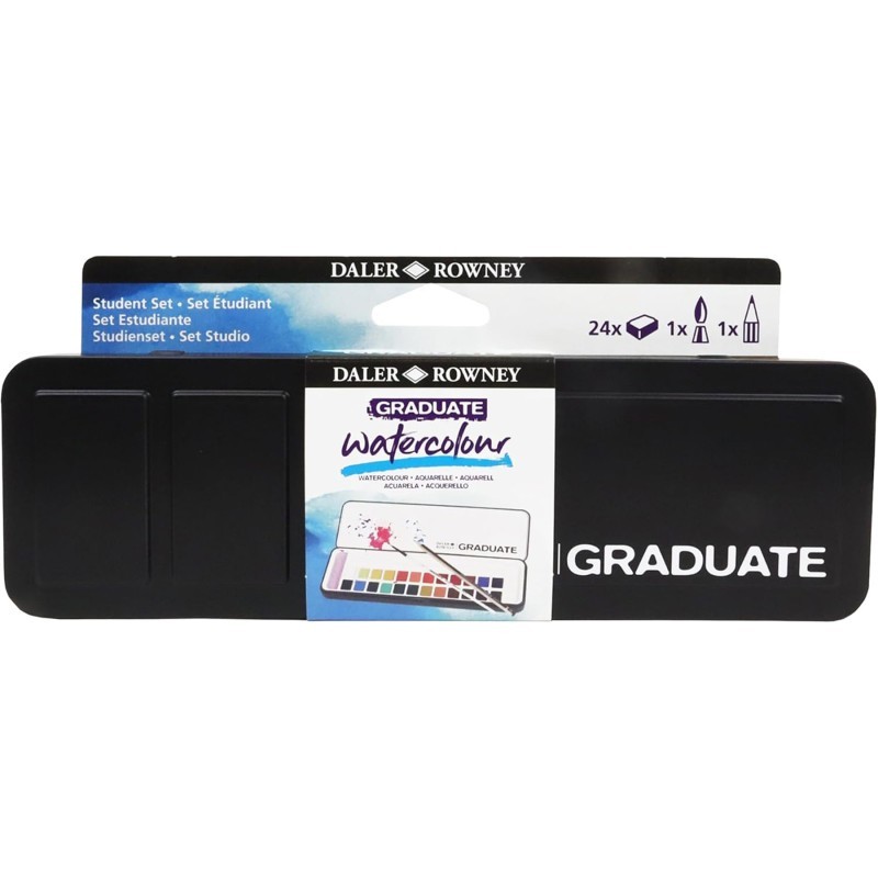 Daler-Rowney Graduate Watercolor Paint Half Pan Travel Set, Assorted Colors, 24 Pieces