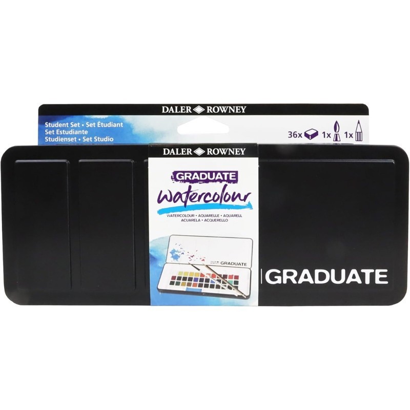 Daler-Rowney Graduate Watercolor Paint Half Pan Travel Set, Assorted Colors, 36 Pieces