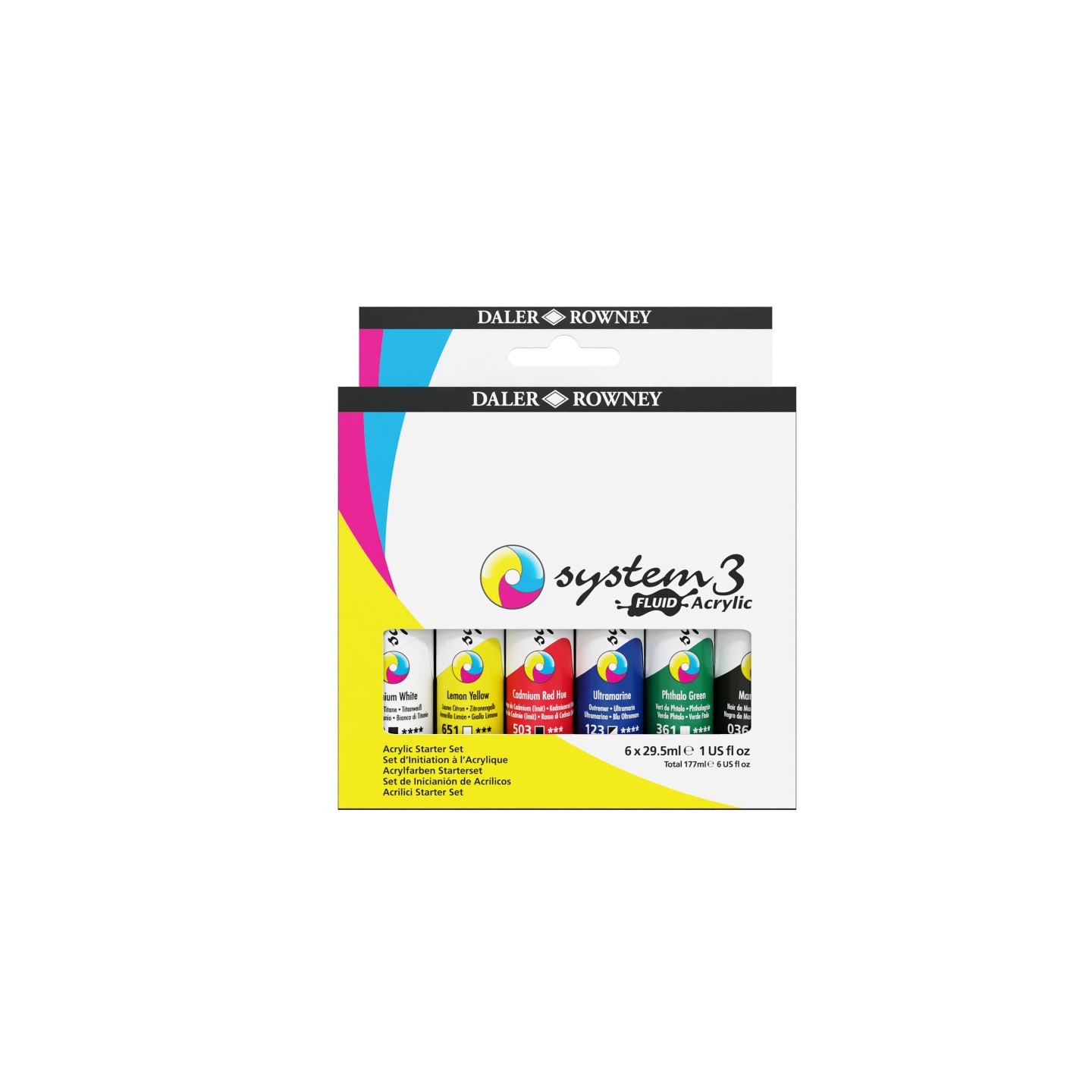Daler-Rowney System3 Fluid Acrylic Paint Set, Assorted Colors, 29.5ml, 6 Pieces