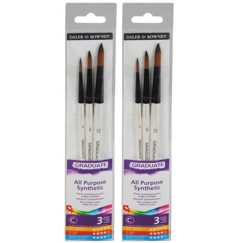 Daler-Rowney Graduate Round Brush Set, Synthetic, 3 Pieces Per Set, 2 Sets