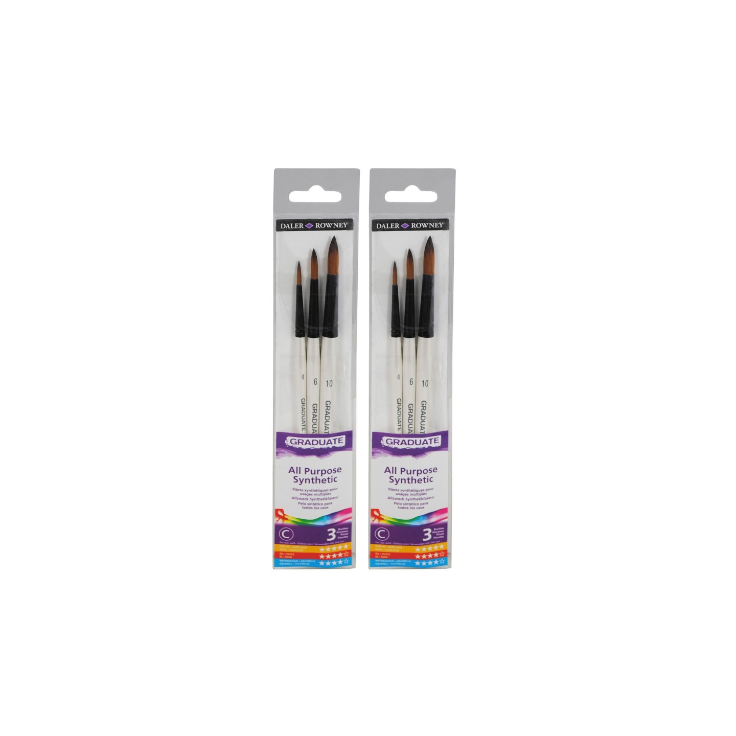 Daler-Rowney Graduate Round Brush Set, Synthetic, 3 Pieces Per Set, 2 Sets