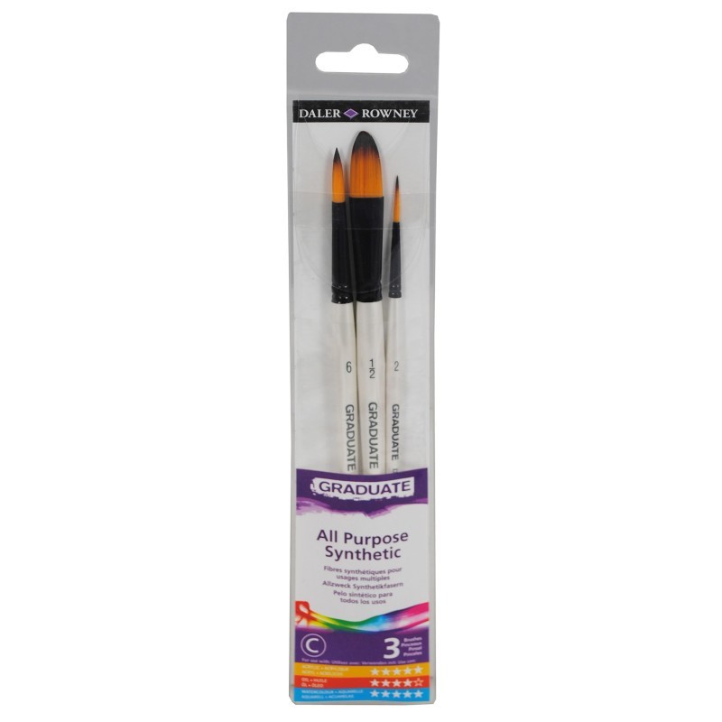 Daler-Rowney Graduate Watercolor Brush Set, Synthetic, 3 Pieces