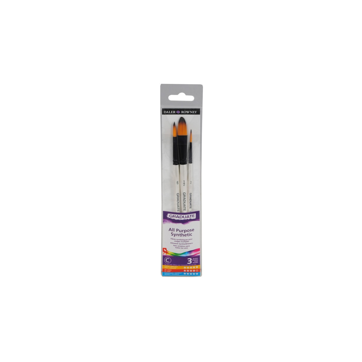 Daler-Rowney Graduate Watercolor Brush Set, Synthetic, 3 Pieces