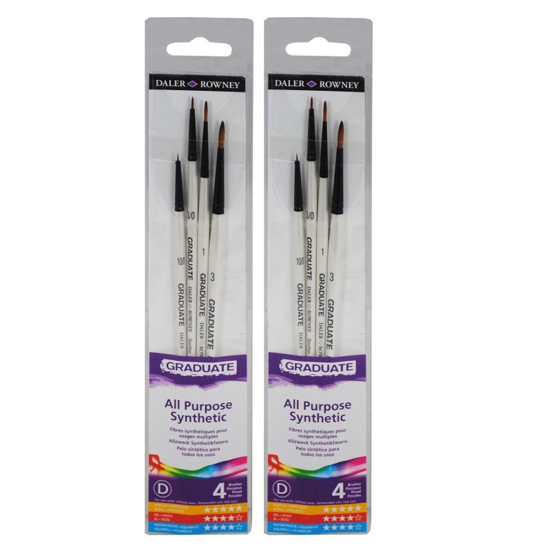 Daler-Rowney Graduate Detail Brush Set, Synthetic, 4 Pieces Per Set, 2 Sets