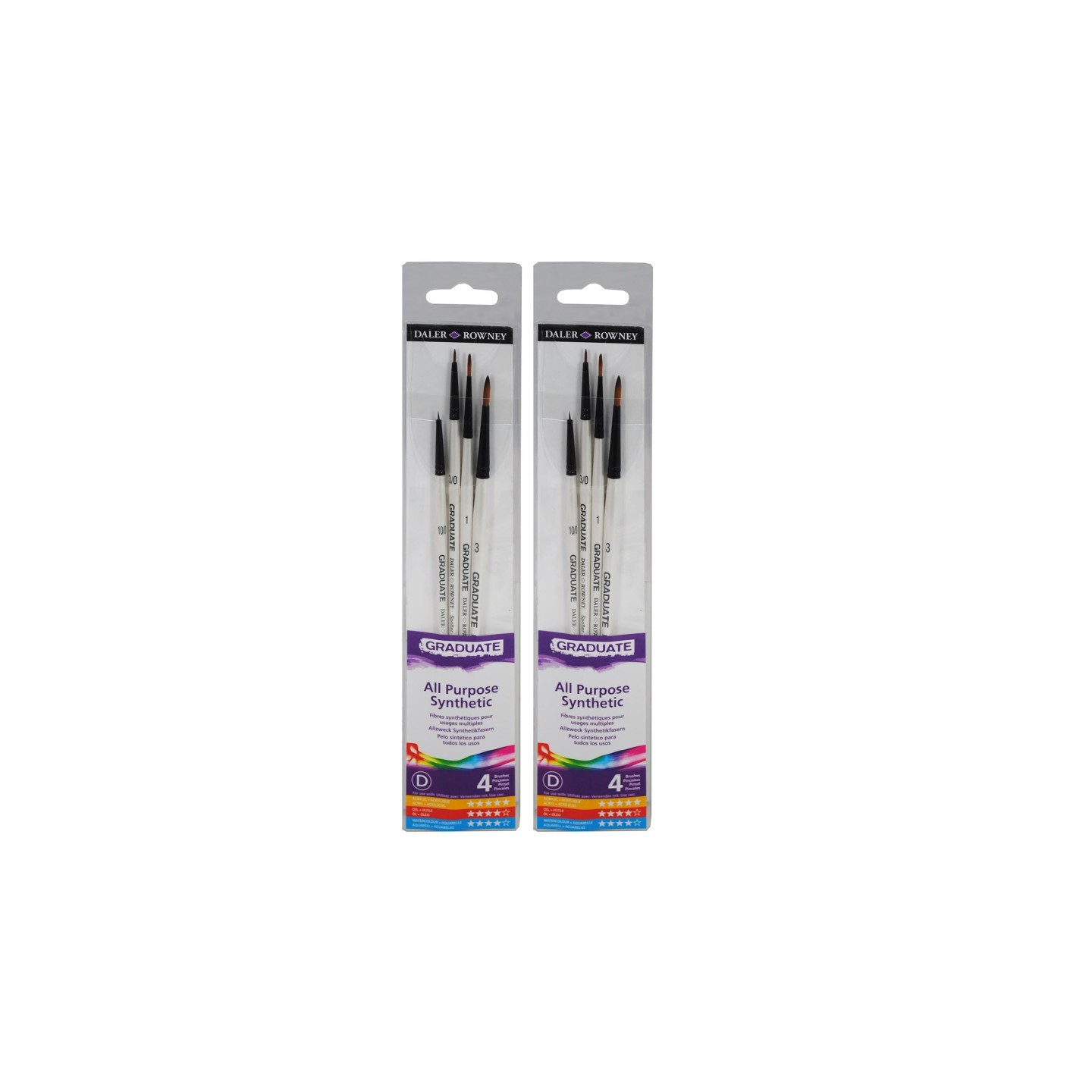 Daler-Rowney Graduate Detail Brush Set, Synthetic, 4 Pieces Per Set, 2 Sets