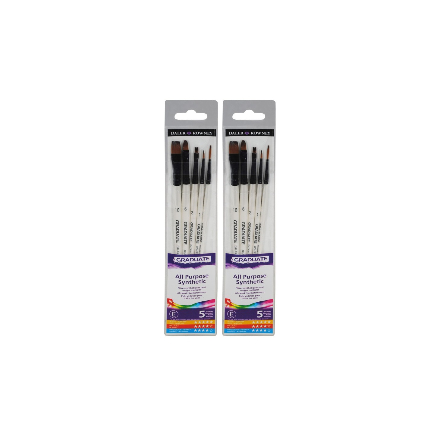 Daler-Rowney Graduate Classic Brush Set, Synthetic, 5 Pieces Per Set, 2 Sets