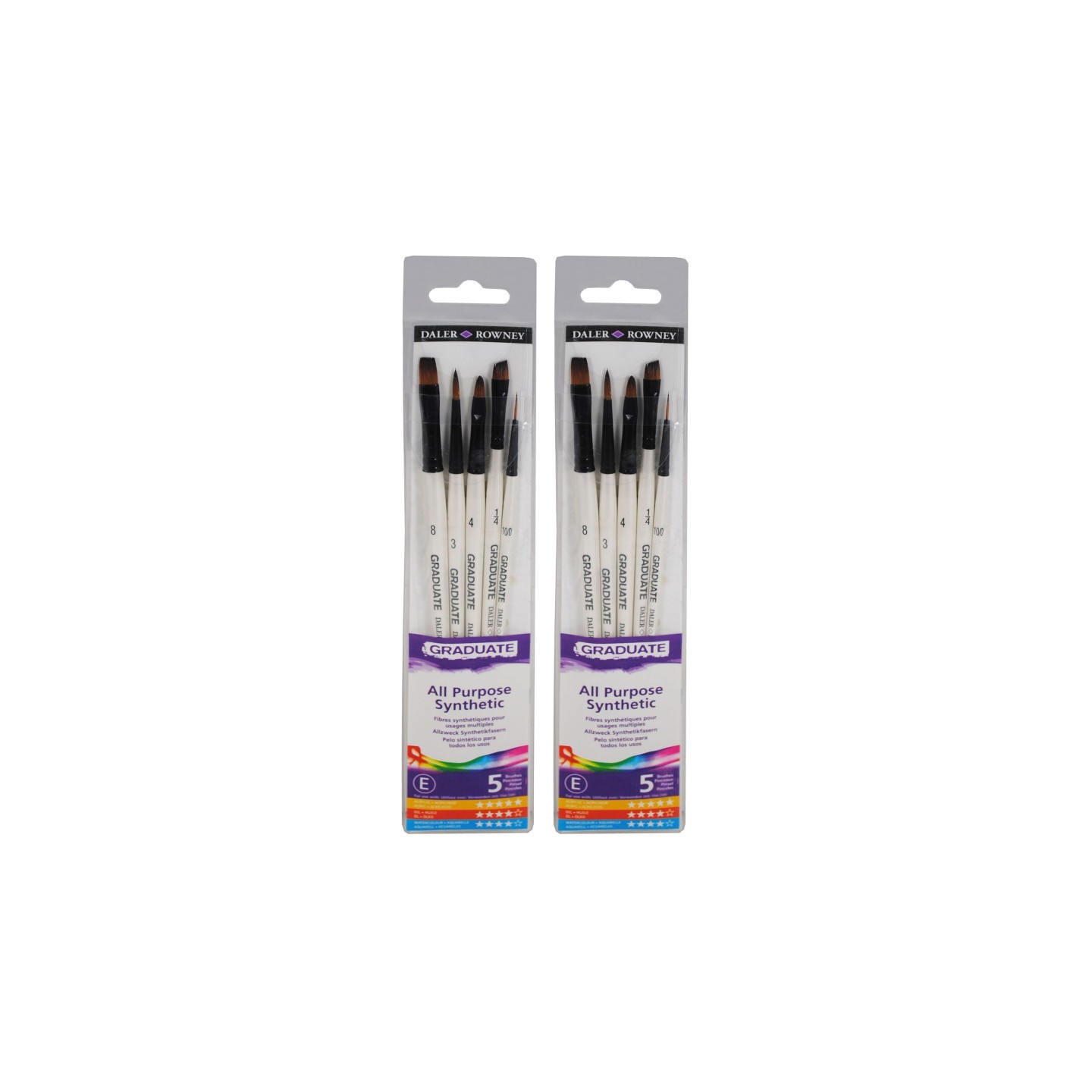 Daler-Rowney Graduate All Purpose Selection Brush Set, Synthetic, 5 Pieces Per Set, 2 Sets